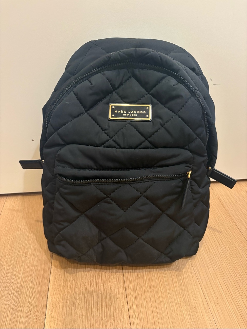 Marc Jacobs Black Quilted Mini Backpack with Gold Plaque